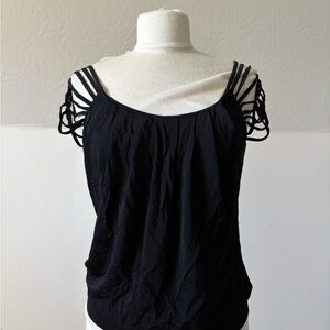 Black Strappy Sleeve Women's Tank Top